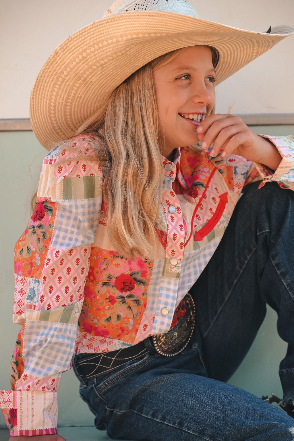 Patchwork Long Sleeve Pearl Snap Shirt