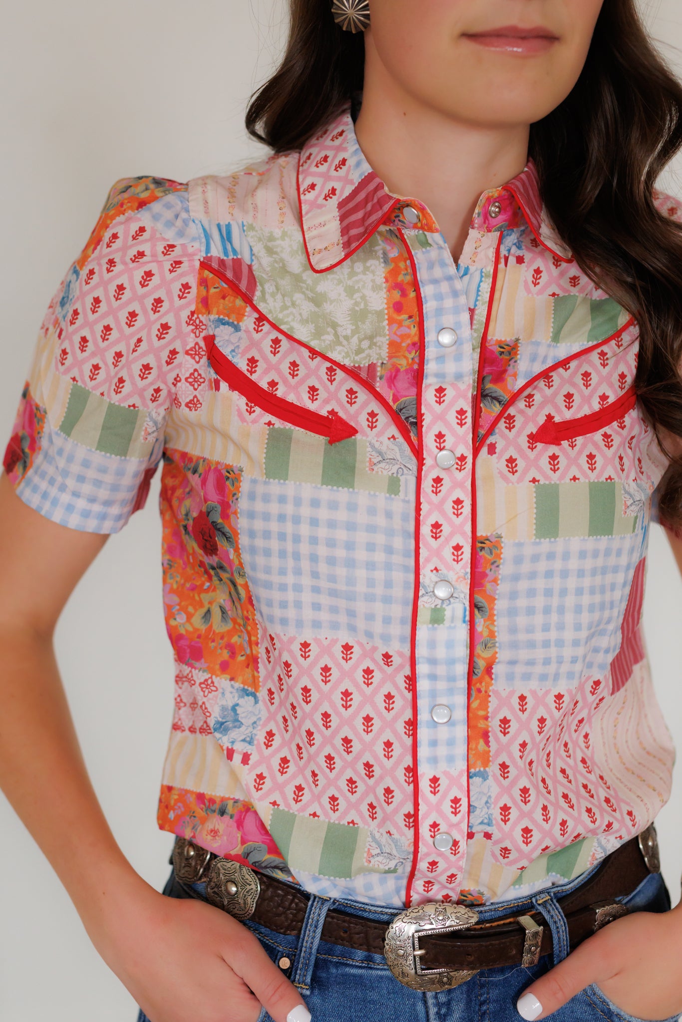 Howdy Hanny Pearl Snap, Patchwork Short Sleeve (ADULT) HH2707