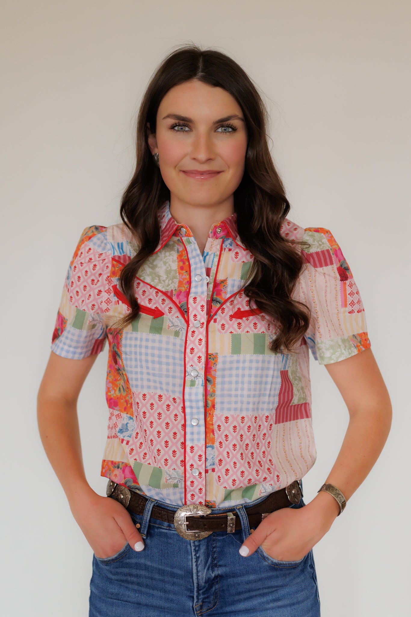Howdy Hanny Pearl Snap, Patchwork Short Sleeve (ADULT) HH2707