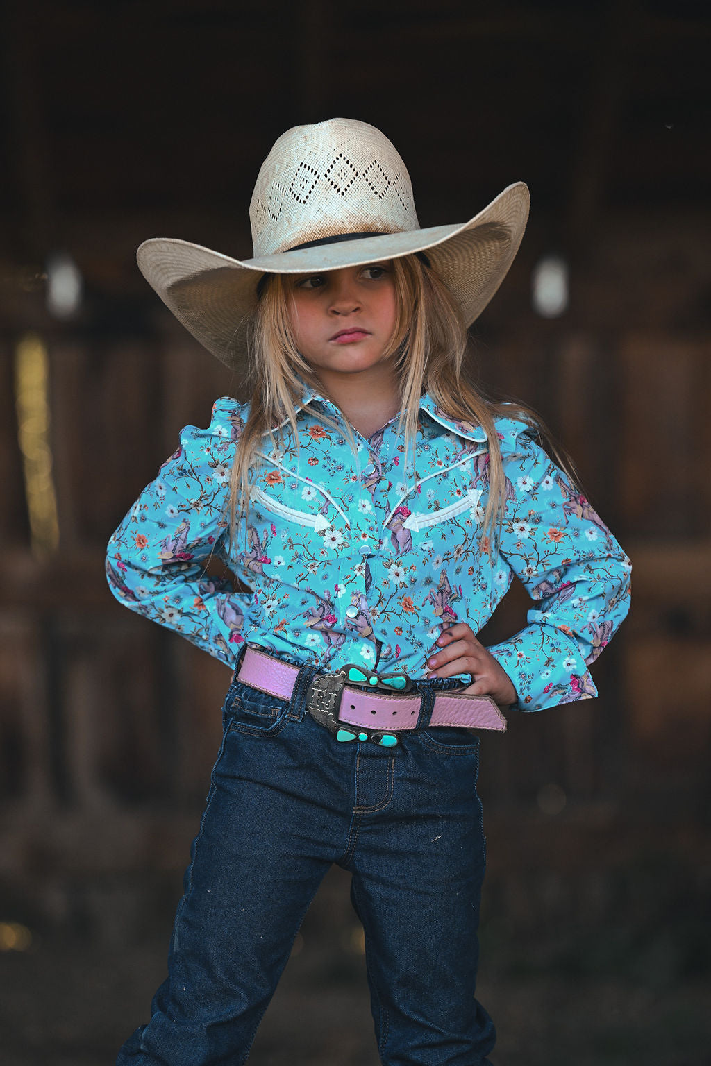 Performance Shirt, Blue Floral Cowgirl WB2710
