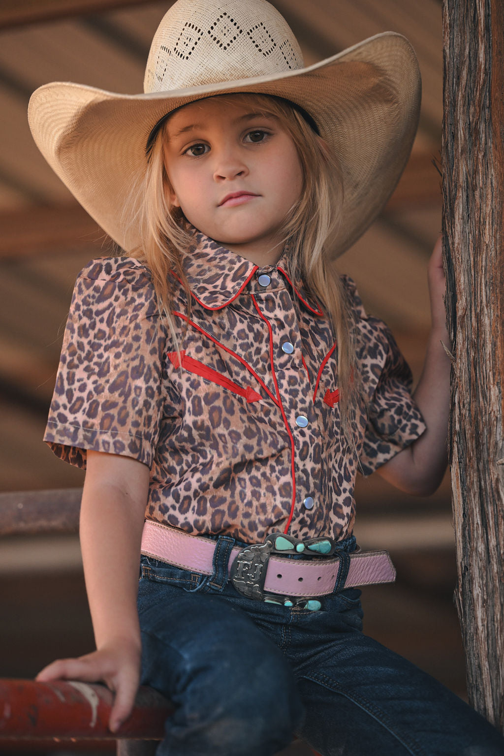 Leopard/Red Short Sleeve Pearl Snap (WB2707)