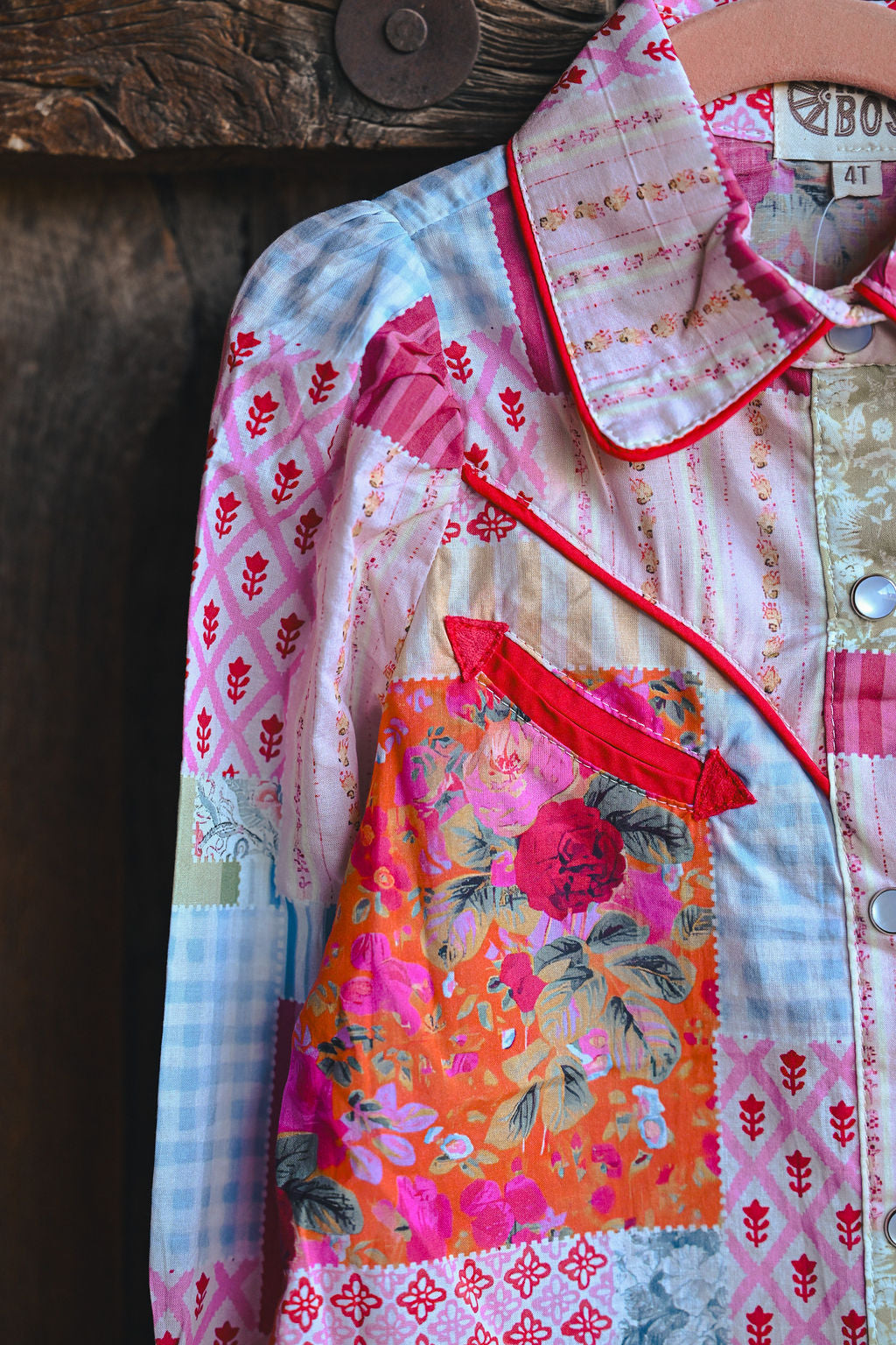 Patchwork Long Sleeve Pearl Snap Shirt