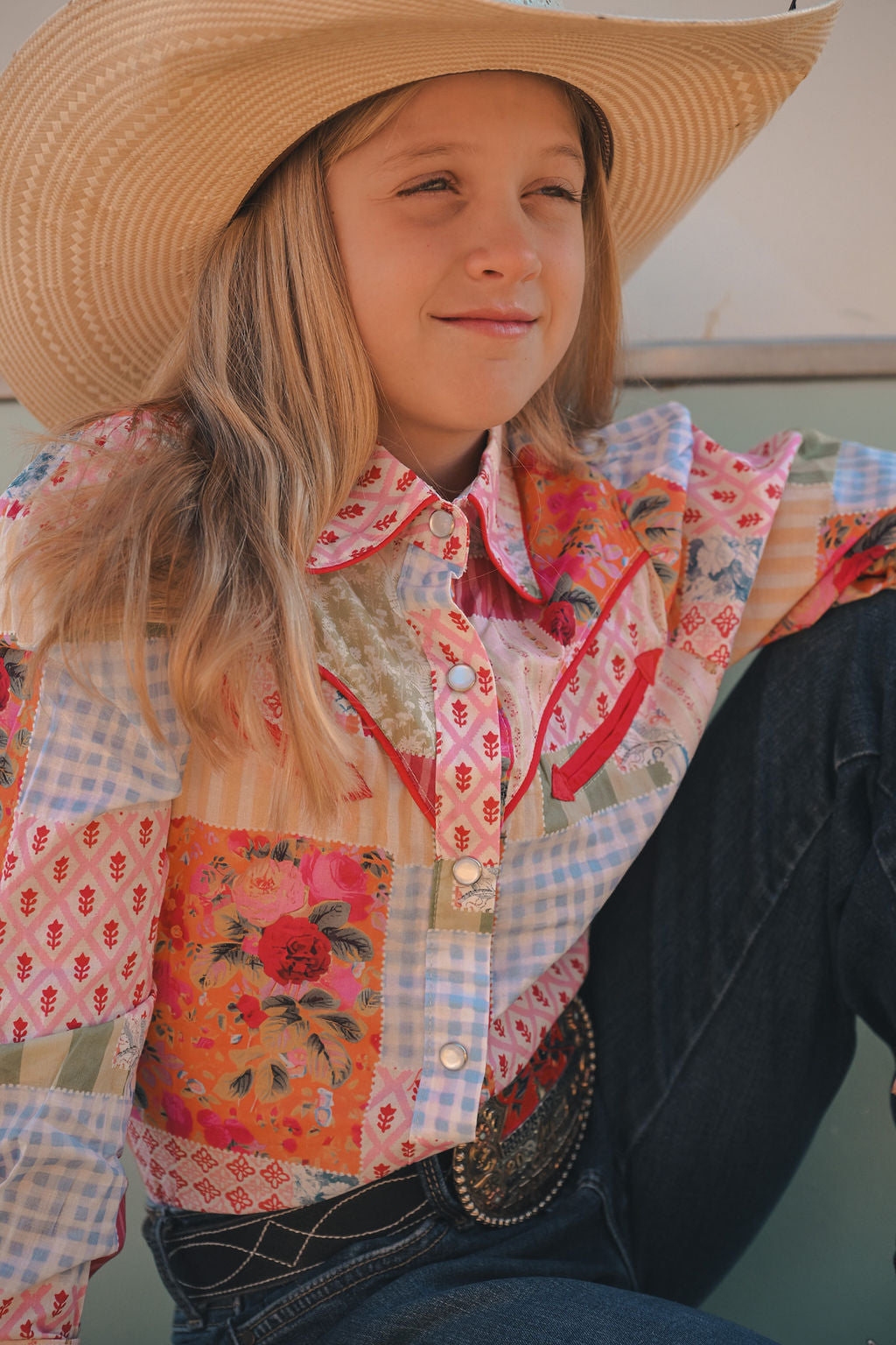 Patchwork Long Sleeve Pearl Snap Shirt