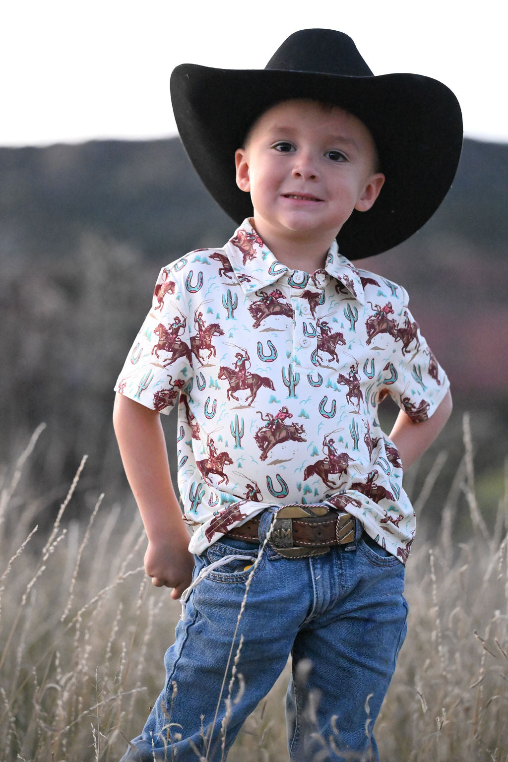 BROWN ROPING COWBOY POLO (WB33)