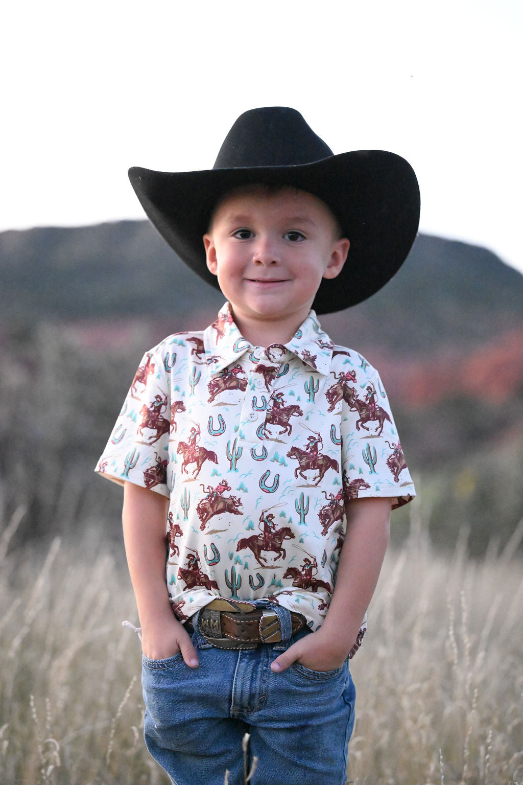 BROWN ROPING COWBOY POLO (WB33)