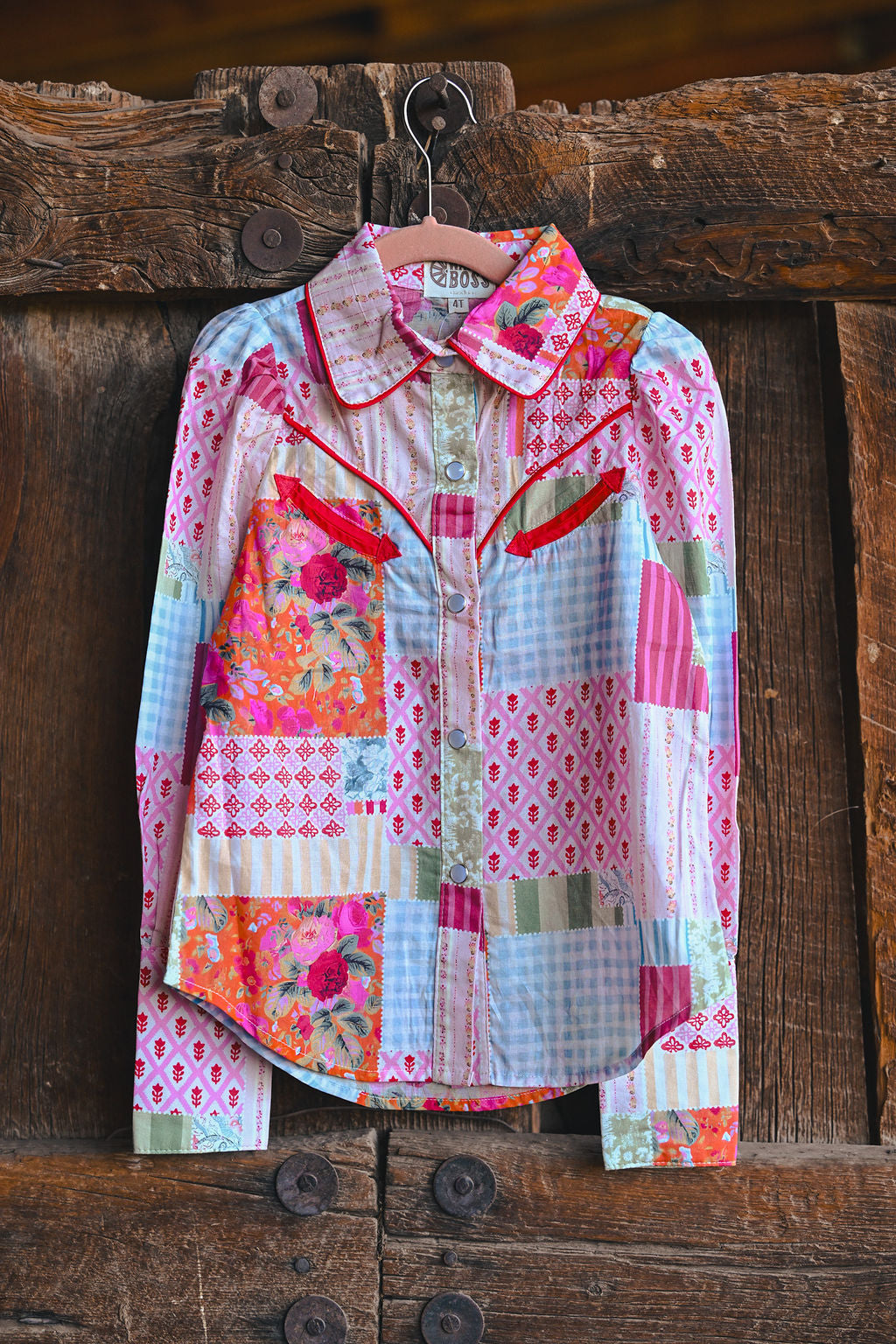 Patchwork Long Sleeve Pearl Snap Shirt
