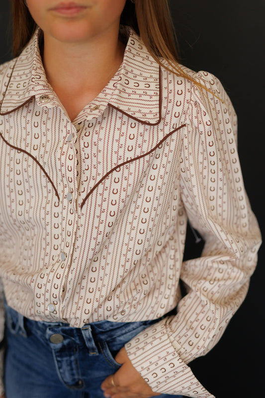 Brown Horseshoe Long Sleeve Pearl Snap WB2750