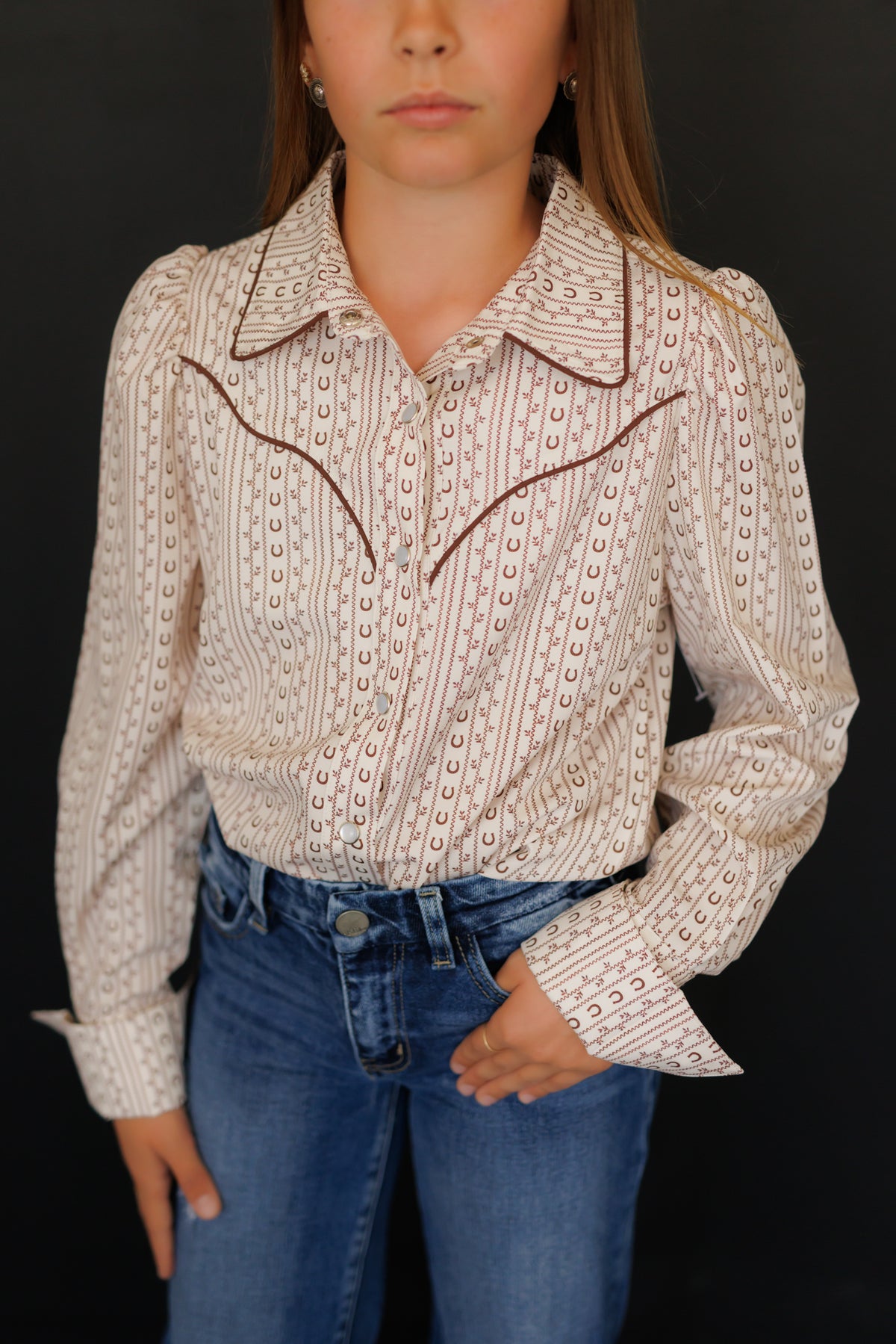 Brown Horseshoe Long Sleeve Pearl Snap WB2750
