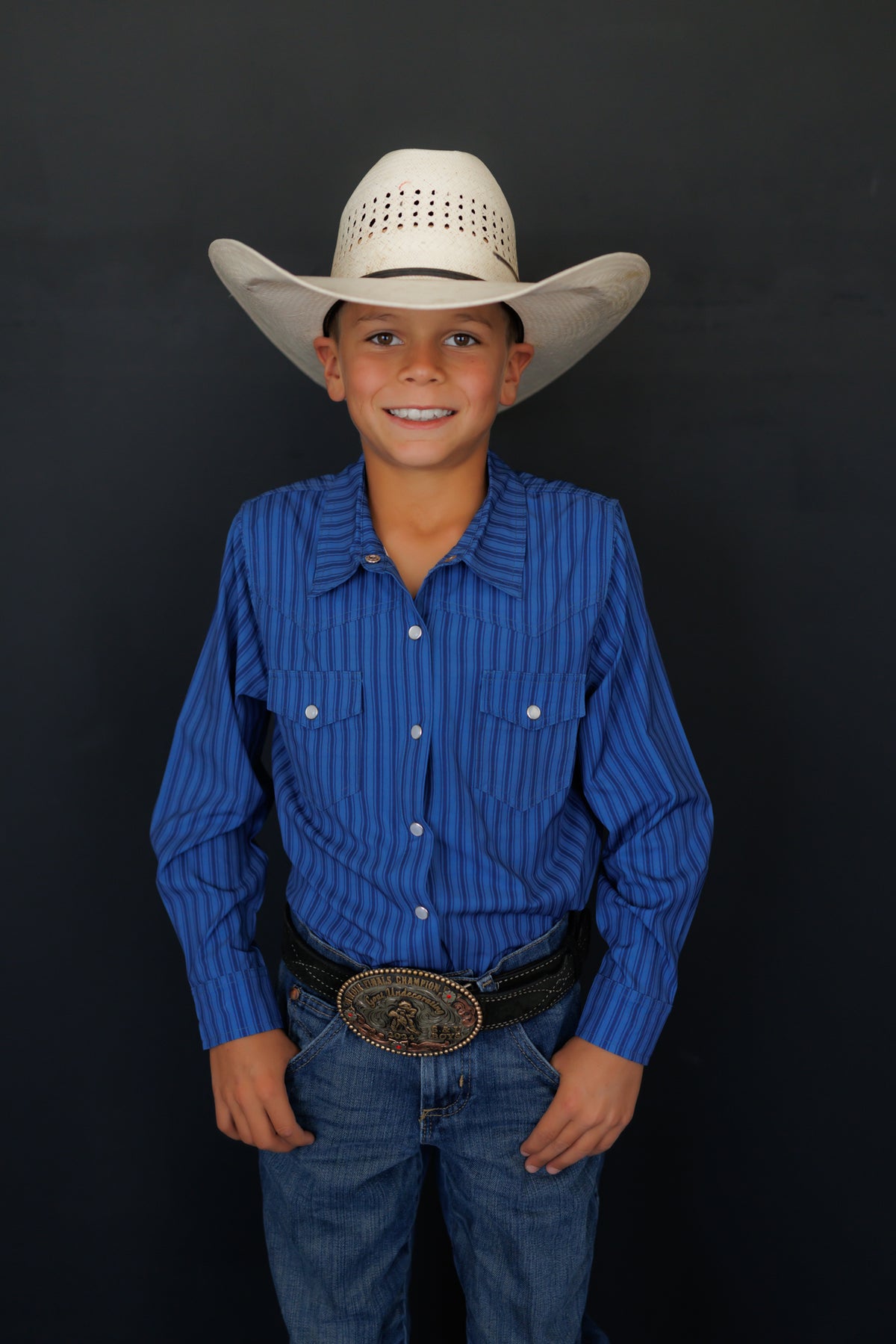 BOYS PERFORMANCE PEARL SNAP LONG SLEEVE BLUE STRIPE WB34