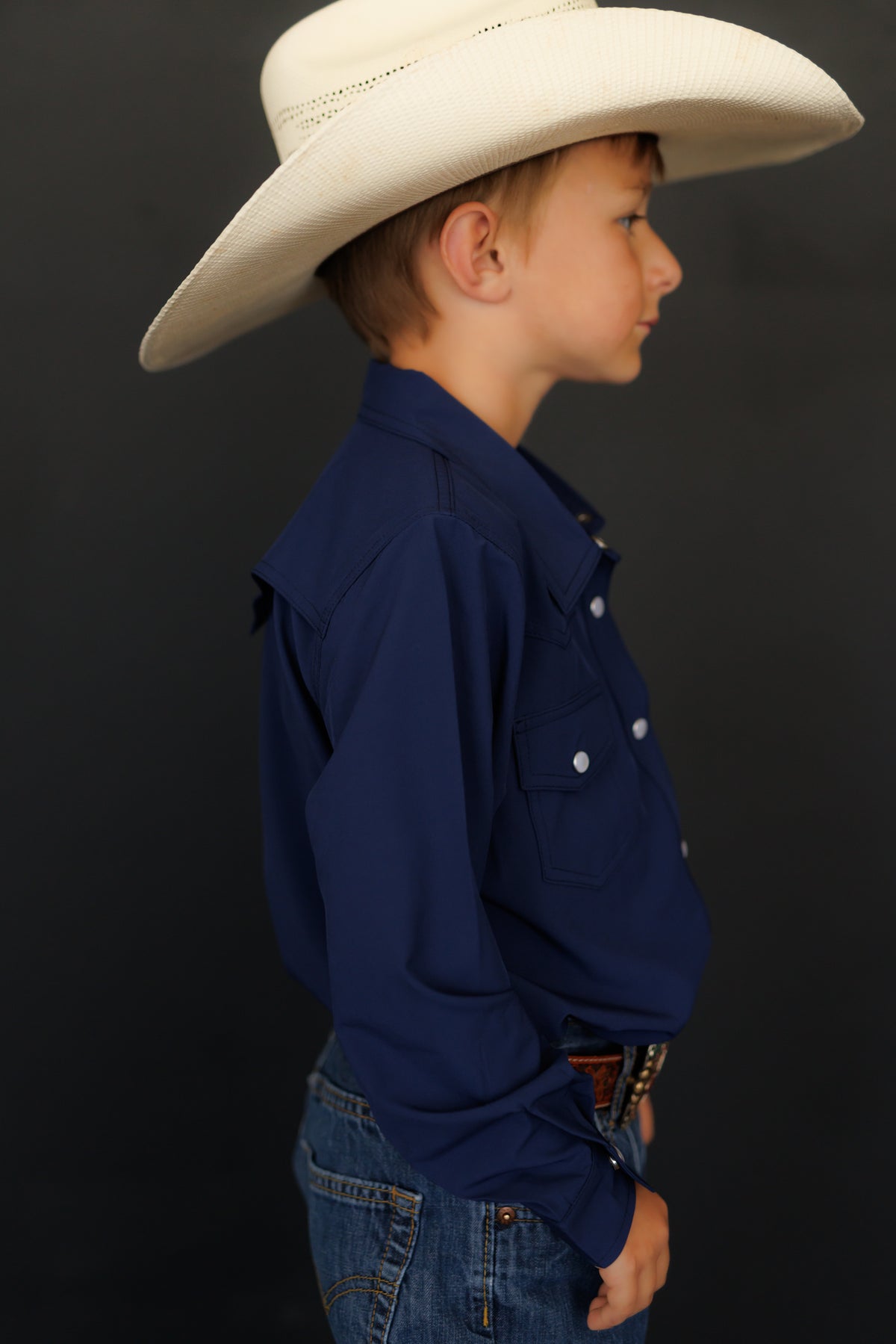 BOYS PERFORMANCE PEARL SNAP LONG SLEEVE NAVY WB34