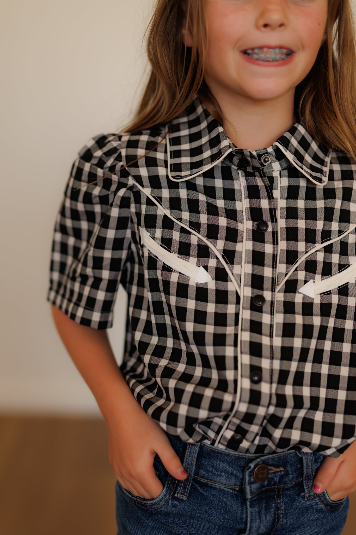 WB2707 BLK GINGHAM SS PEARL SNAP