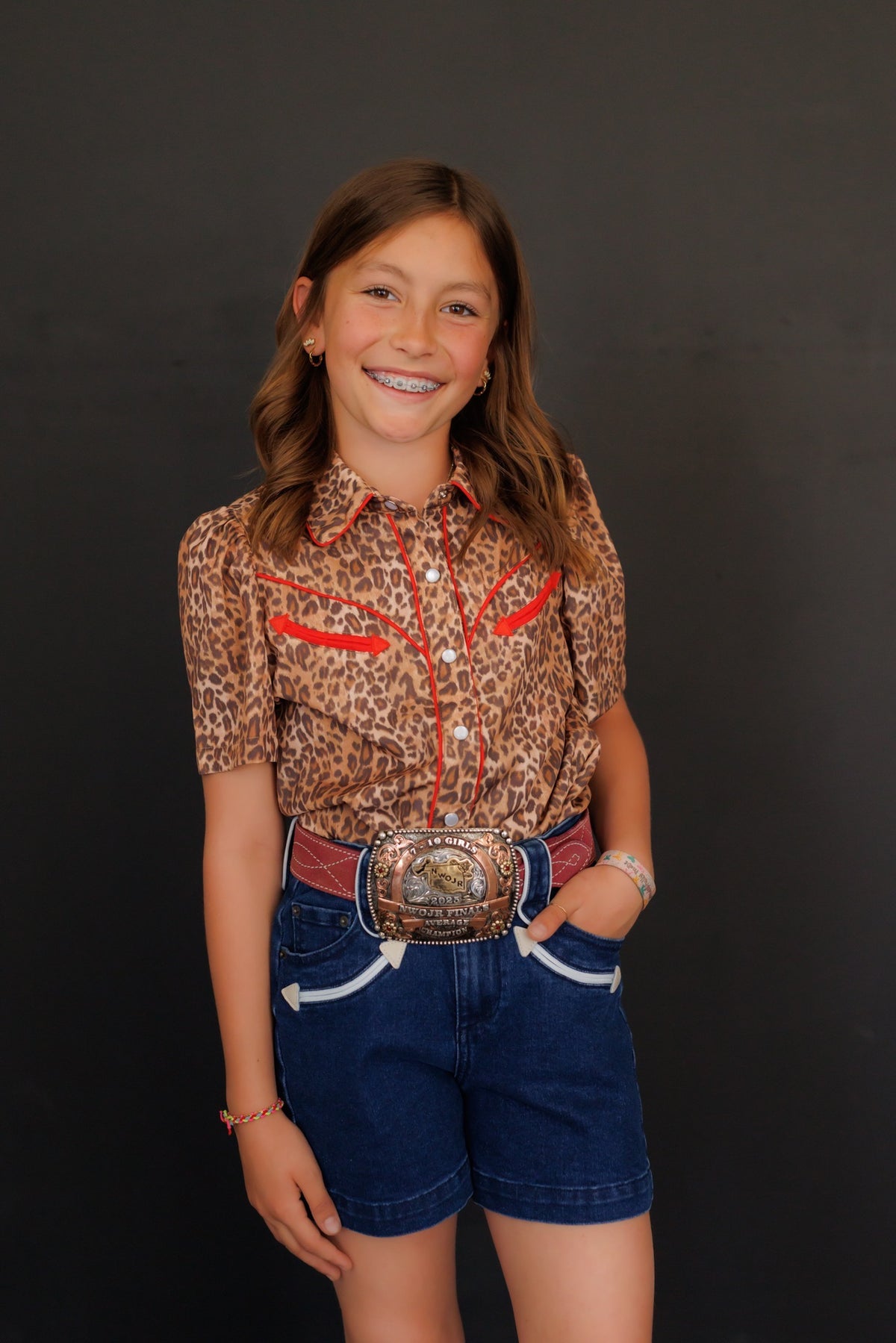 Leopard/Red Short Sleeve Pearl Snap (WB2707)