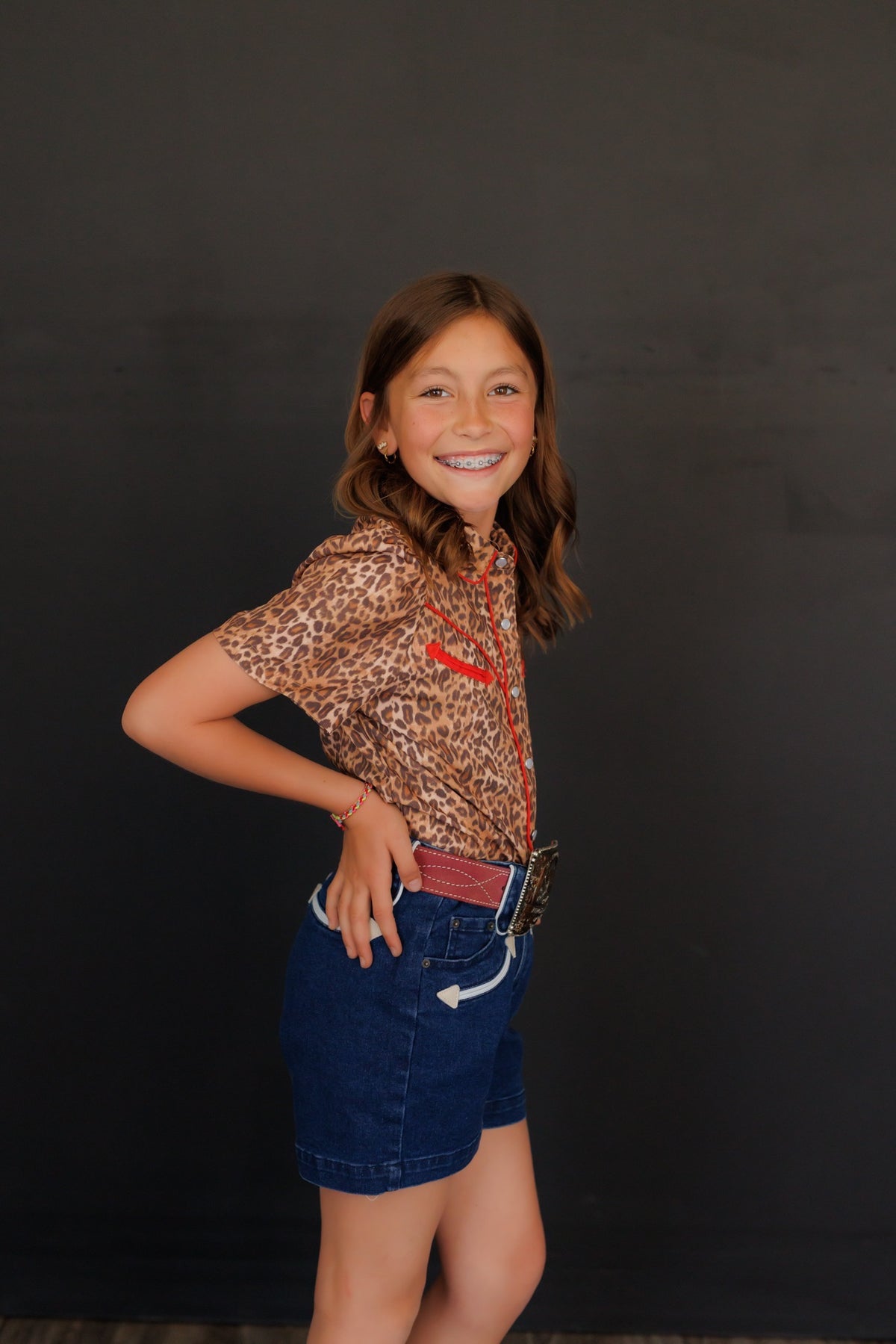 Leopard/Red Short Sleeve Pearl Snap (WB2707)