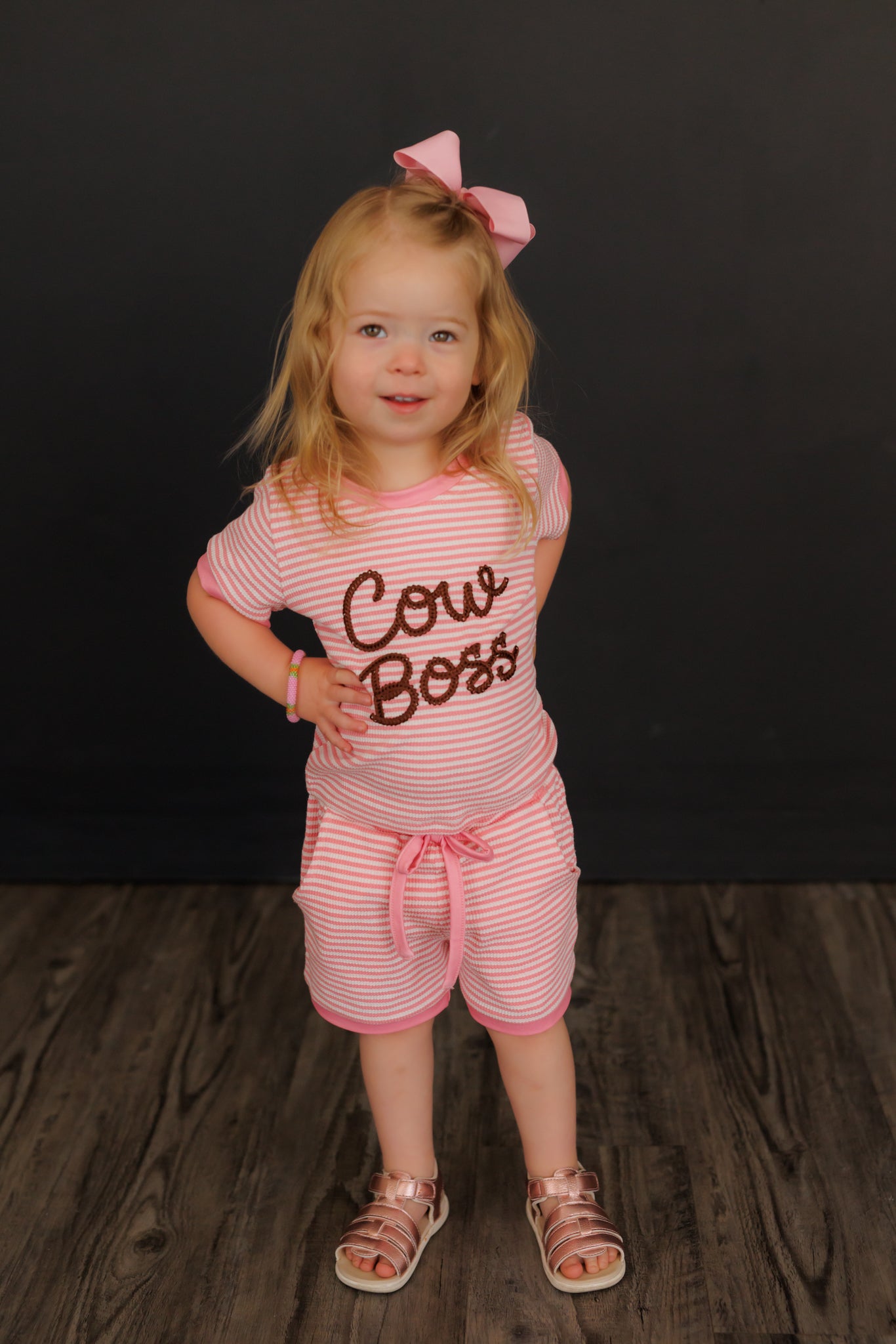 Pink Stripe Cow Boss Short Set WB18