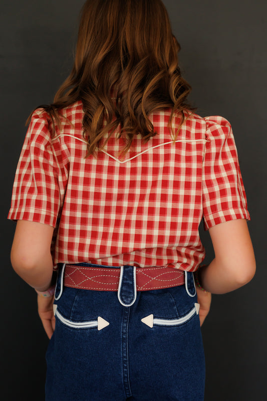 RED GINGHAM SS PEARL SNAP WB2707